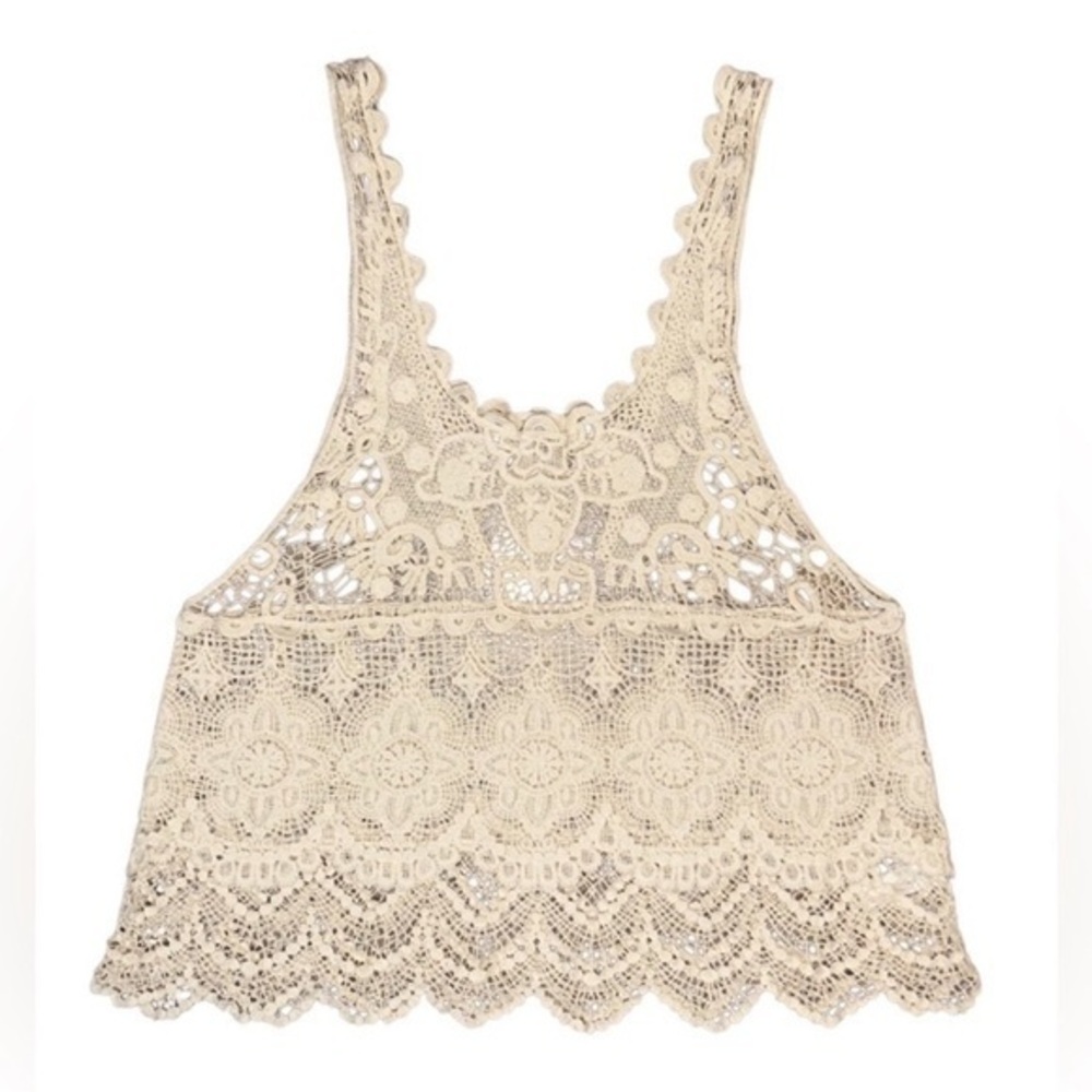 ISSI Lace Detail Crochet Scalloped Hem Tank Top / Swimsuit Cover Up